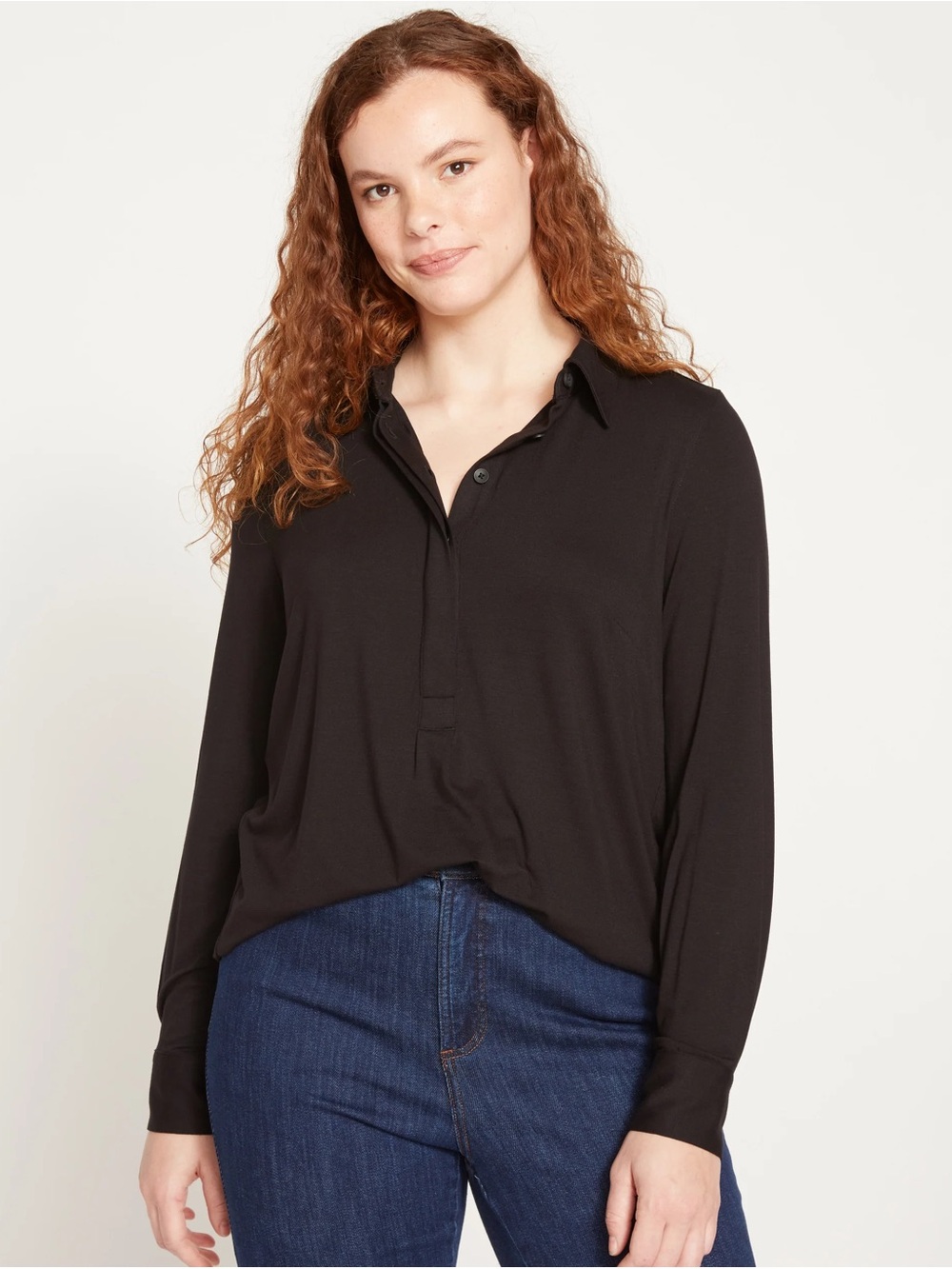 EUC Universal Standard Elbe Popover Liquid Jersey Shirt Classic Fit, Black